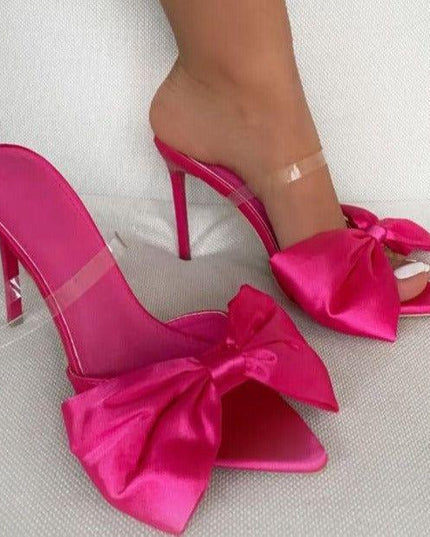 Longshot Hot Pink Satin Stiletto Heels with  Big Bow