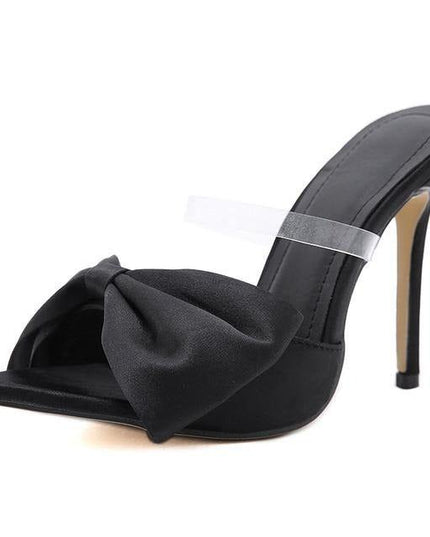 Longshot Black Satin Stiletto Heels whit Big Bow