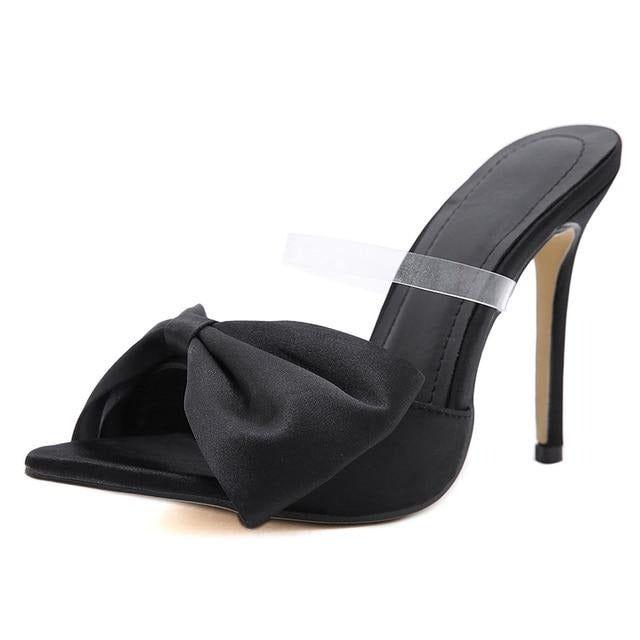 Longshot Black Satin Stiletto Heels whit Big Bow