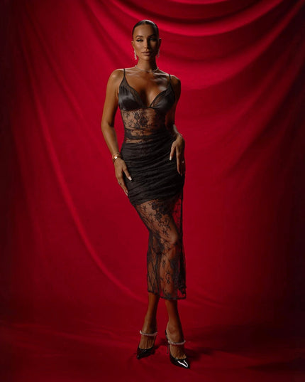 Love Affair Black Lace Midi Dress With Silk Cups