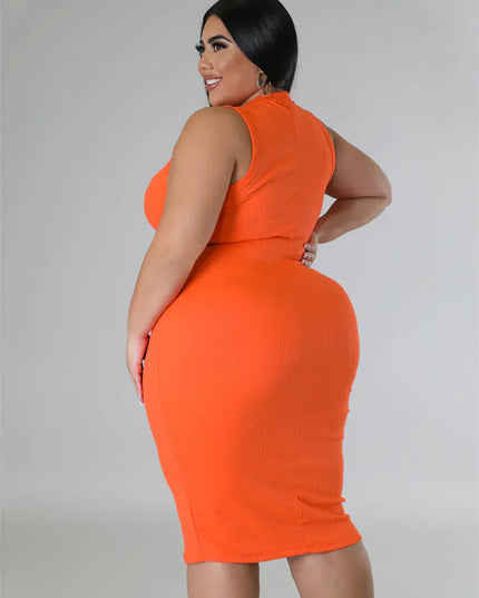 Plus Size Women's Elegant Solid Print Midi Dress