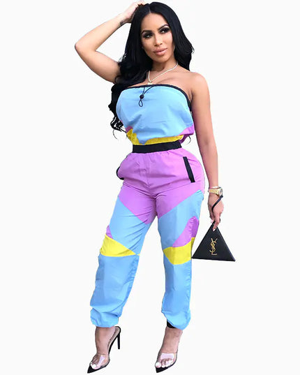 Color Block Sexy Strapless Jumpsuit for Women