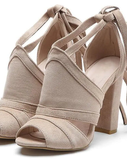Suede Peep-Toe Sandals with High Chunky Heels