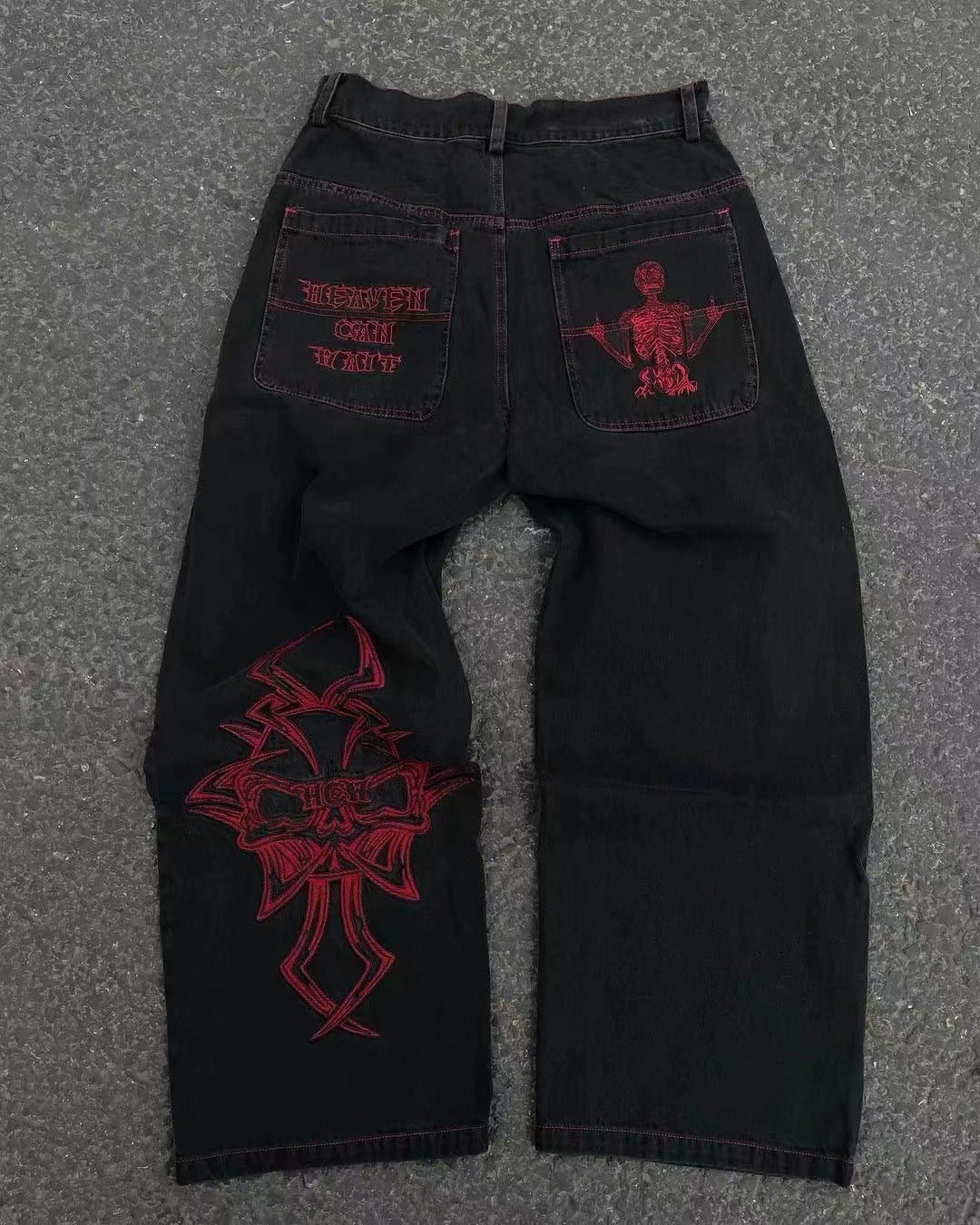 Embroidered Skull Cotton Casual Pants Men's Straight-leg Pants
