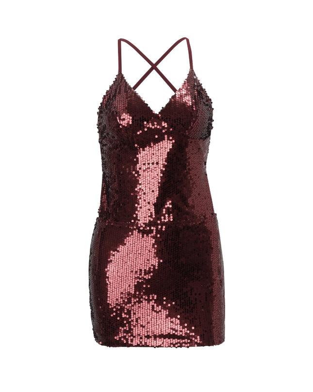 Women Clothing Sexy Bare Back Nightclub Sexy Sequined Lace up Sheath Short Dress