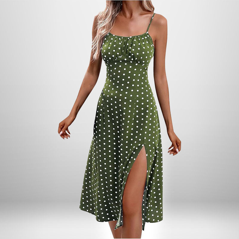 European And American Amazon New Women's Fashion Printed Self-tie Slit Sling Dress