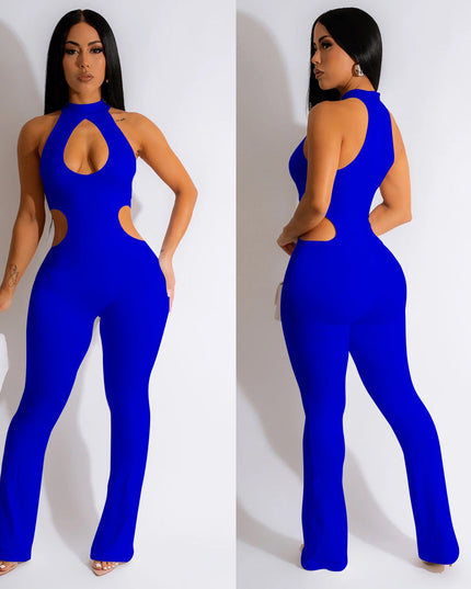 Women's Solid Color Sexy Halter Hollow-out Jumpsuit