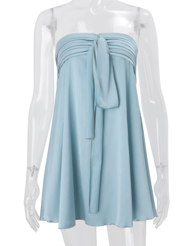 Women Clothing Spring Sexy Street Satin Tube Top Strap Solid Color Sleeveless Dress