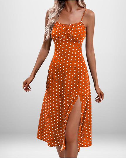 European And American Amazon New Women's Fashion Printed Self-tie Slit Sling Dress