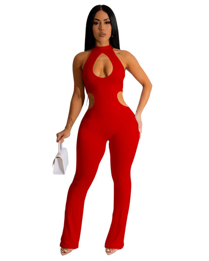 Women's Solid Color Sexy Halter Hollow-out Jumpsuit