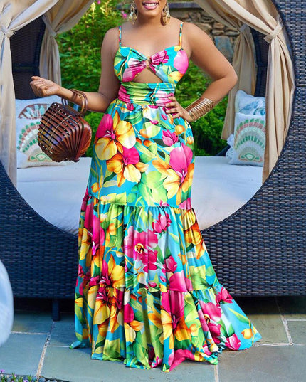 Summer Women Clothing Sexy Strap Dress Printed Sleeveless Backless Maxi Dress
