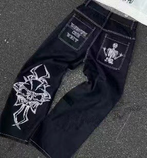 Embroidered Skull Cotton Casual Pants Men's Straight-leg Pants