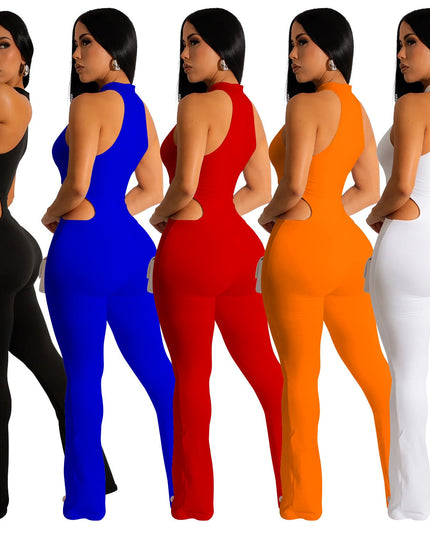 Women's Solid Color Sexy Halter Hollow-out Jumpsuit