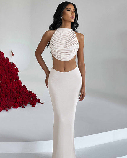 Sleeveless Halter Long Skirt Set