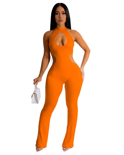 Women's Solid Color Sexy Halter Hollow-out Jumpsuit
