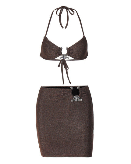 Summer New Night Club Style Sexy Lace-up Chest-wrapped Hip Skirt Two-piece Suit