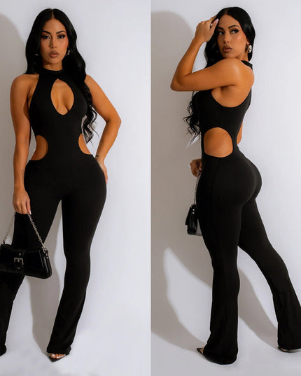 Women's Solid Color Sexy Halter Hollow-out Jumpsuit
