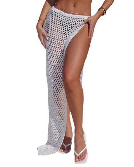 Women's Beach Sun Protection Hollow Out See-through High Slit Skirt