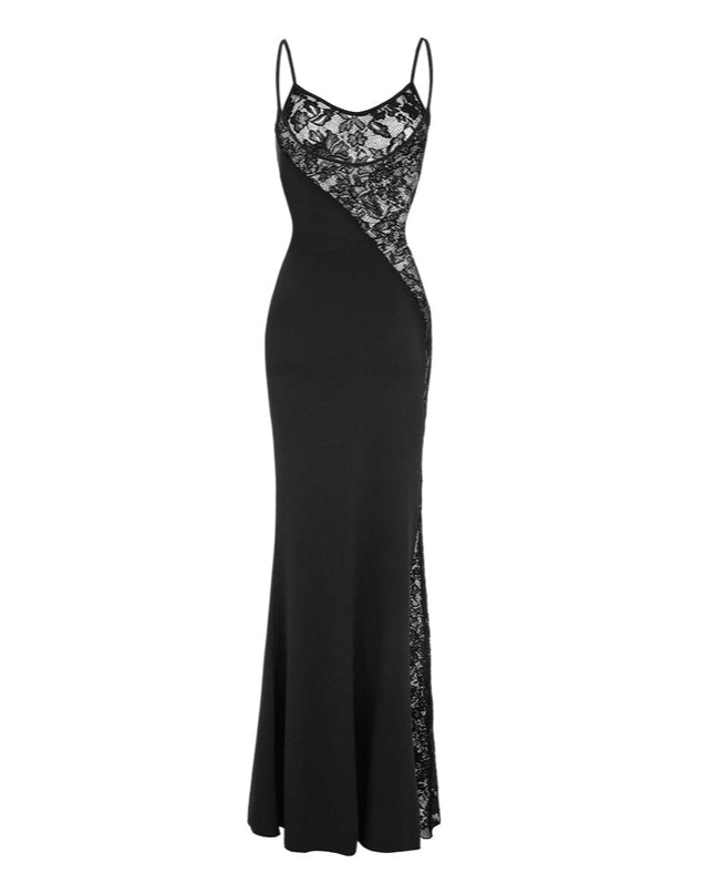 Out Of Your League Black Lace Panel Maxi Dress