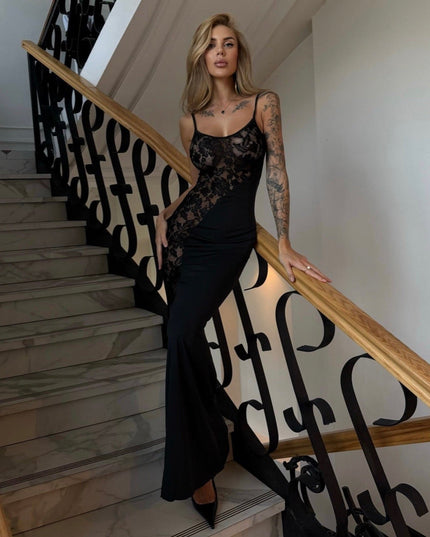 Out Of Your League Black Lace Panel Maxi Dress