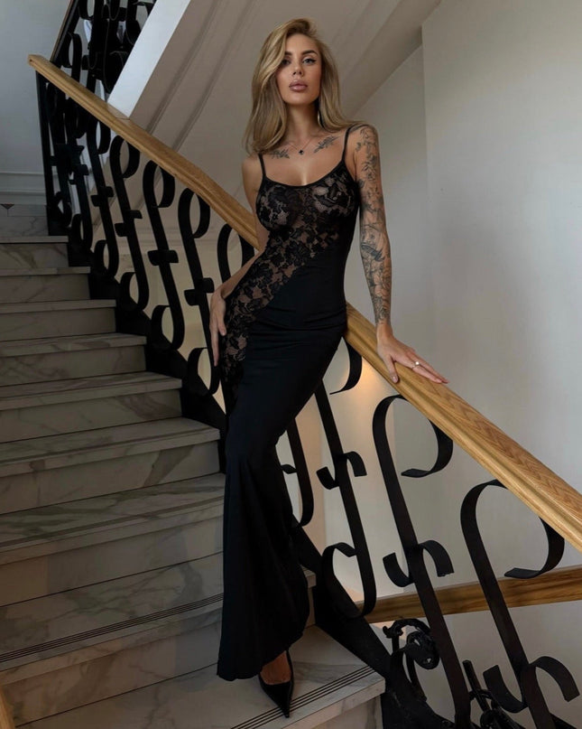 Out Of Your League Black Lace Panel Maxi Dress