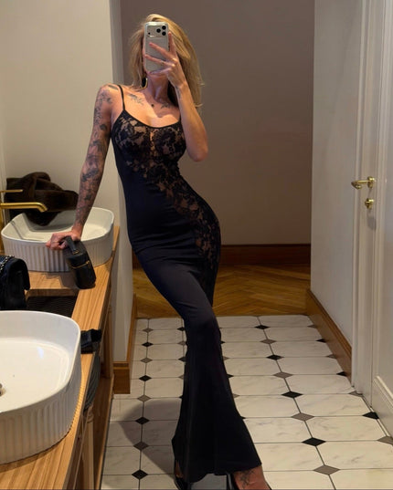 Out Of Your League Black Lace Panel Maxi Dress