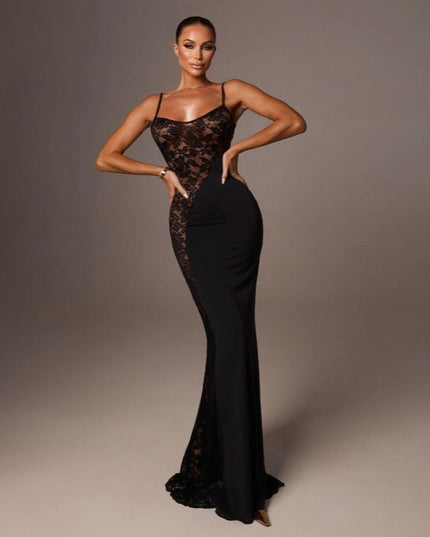Out Of Your League Black Lace Panel Maxi Dress
