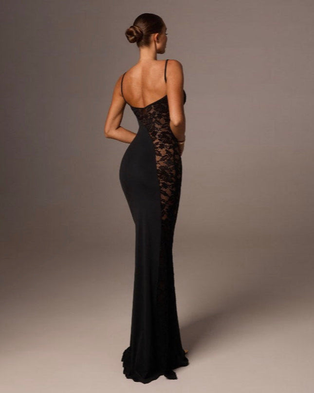 Out Of Your League Black Lace Panel Maxi Dress