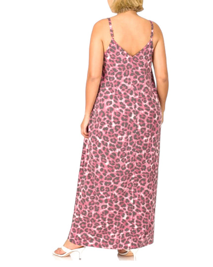Women's Plus Size Leopard Print Adjustable Strap Maxi Dress