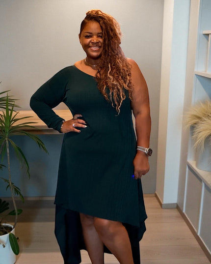 Plus Size Women’s Emerald Green One Shoulder Dress