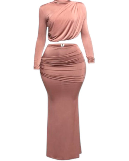 Women's Plus Size Shirring Maxi Skirt Set