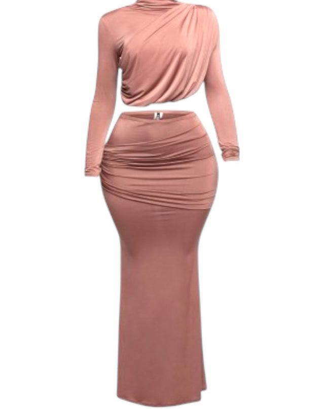Women's Plus Size Shirring Maxi Skirt Set