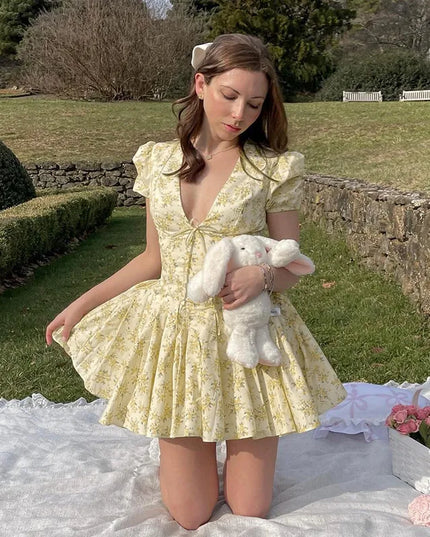 Fashion Floral V-neck Dress Women