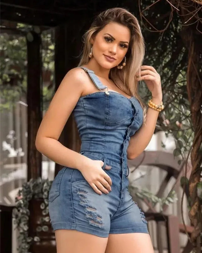 IDress Women Summer Blue Jeans Playsuit Jumpsuits for Women 2023 Combinaison Short Femme Sexy Bodycon Denim Overalls Combishort