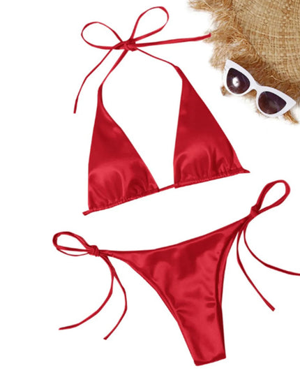 ShimmerWave: Luxe Satin Brazilian Bikini Set