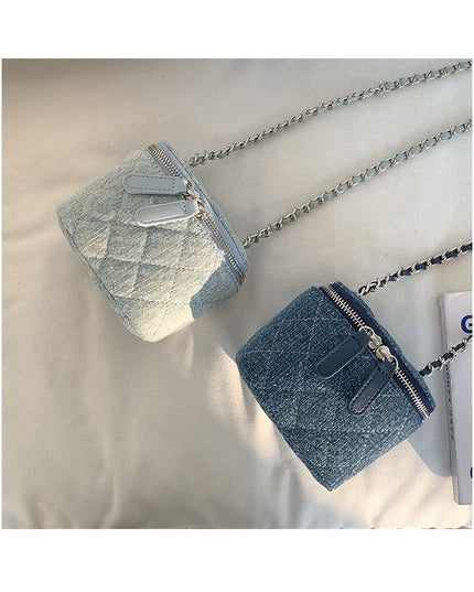 Mini Denim Crossbody Bags for Women | Lingge Chains Shoulder Bag & Fashion Brands Box Bag (Lipstick Coins Purses & Handbags)