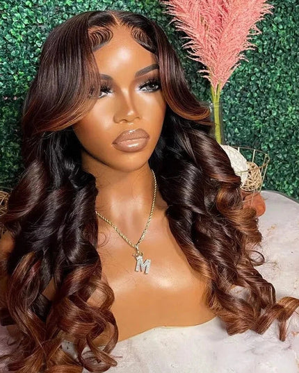 4x4 Lace Closure Wig Ombre Ginger Brown Colored Pre-Plucked 13x6 HD Transparent Lace Frontal Wig Wave Human Hair Orange Ginger