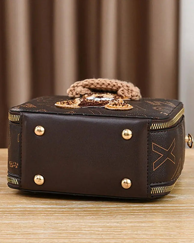 PU Leather Shoulder Bags | Fashion Simple Cute Cartoon Bear Crossbody Bag & Messenger Bag (Women's Small Square Handbags)