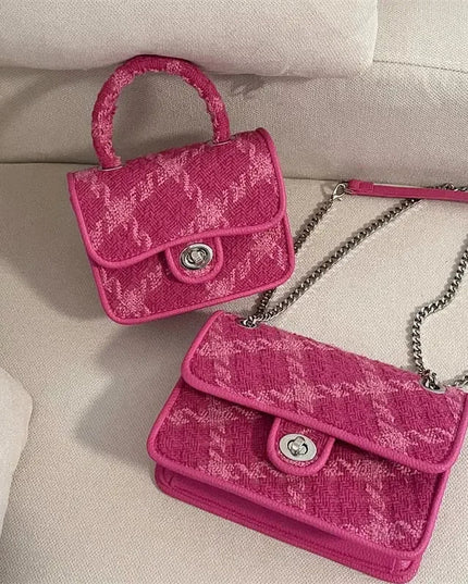 Rose Pink Women Lock Shoulder Bags Luxury Plaid Ladies Small Square Crossbody Bag Fashion Design Female Clutch Purse Handbags