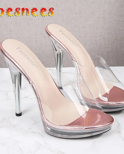 Women Slippers Crystal Platform Sandals Outdoors Elegant Super High Heels Pumps Sexy Female PVC Summer Transparent Party Shoes