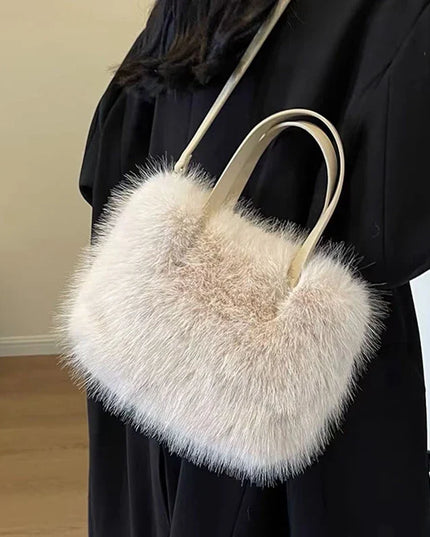 Plush White Faux Fur Handbag - Winter Shoulder Bag for Women