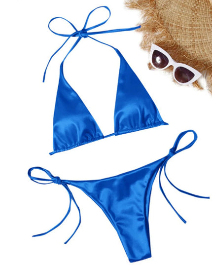 ShimmerWave: Luxe Satin Brazilian Bikini Set