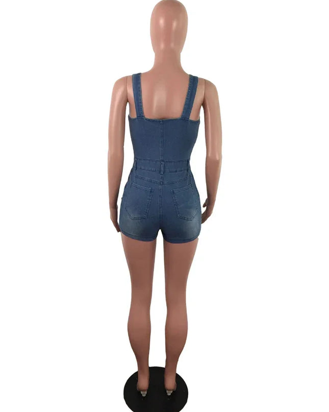 IDress Women Summer Blue Jeans Playsuit Jumpsuits for Women 2023 Combinaison Short Femme Sexy Bodycon Denim Overalls Combishort