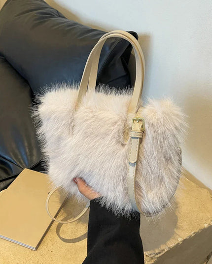 Faux Fur Tote Bag Women's | Bucket Plush Luxury Design Ladies Handbags & Soft Winter Crossbody Shoulder Bags (Bolsa Feminina)