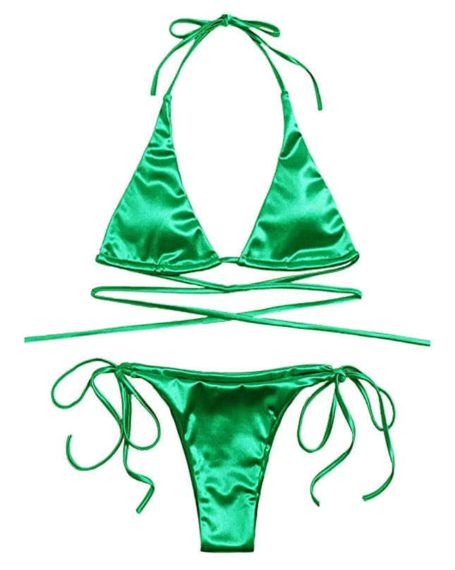 ShimmerWave: Luxe Satin Brazilian Bikini Set