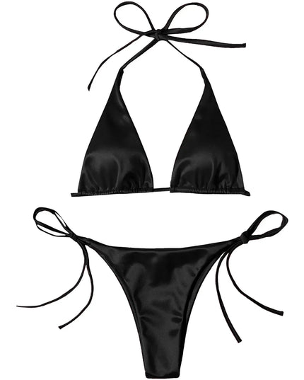 ShimmerWave: Luxe Satin Brazilian Bikini Set