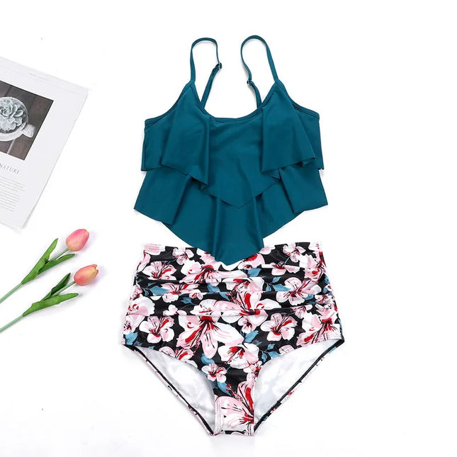 RuffleWave: Chic High Waist Bikini & Tankini Set