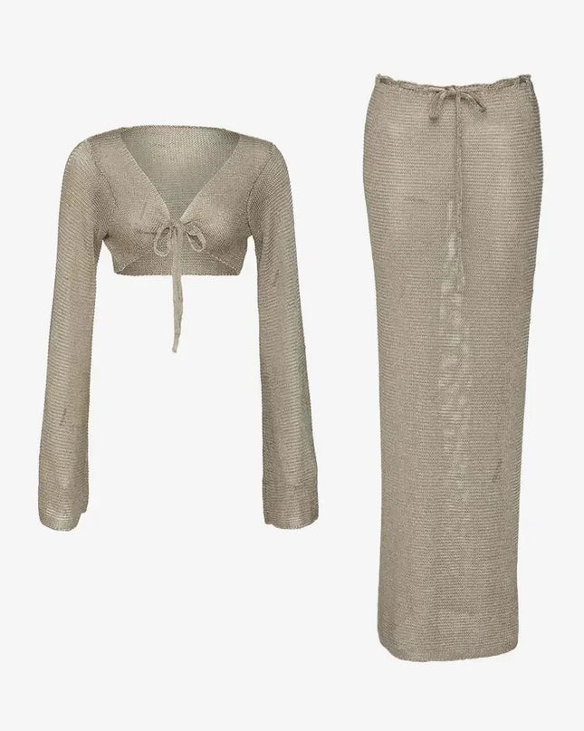 Metallic Gold Tank Top Long Skirt Knit 2 Piece Set