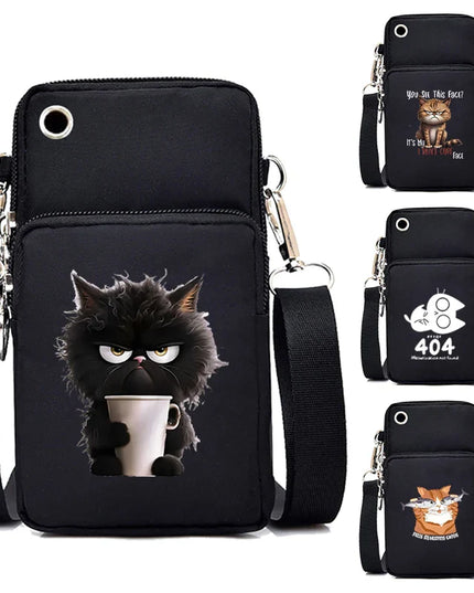 Women's Handbags Black Explosive Coffee Cat Messenger Bags | Female Cartoon Shoulder Bag Purse (Fashion Mobile Phone Crossbody Bags)
