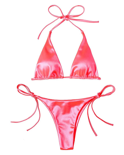 ShimmerWave: Luxe Satin Brazilian Bikini Set